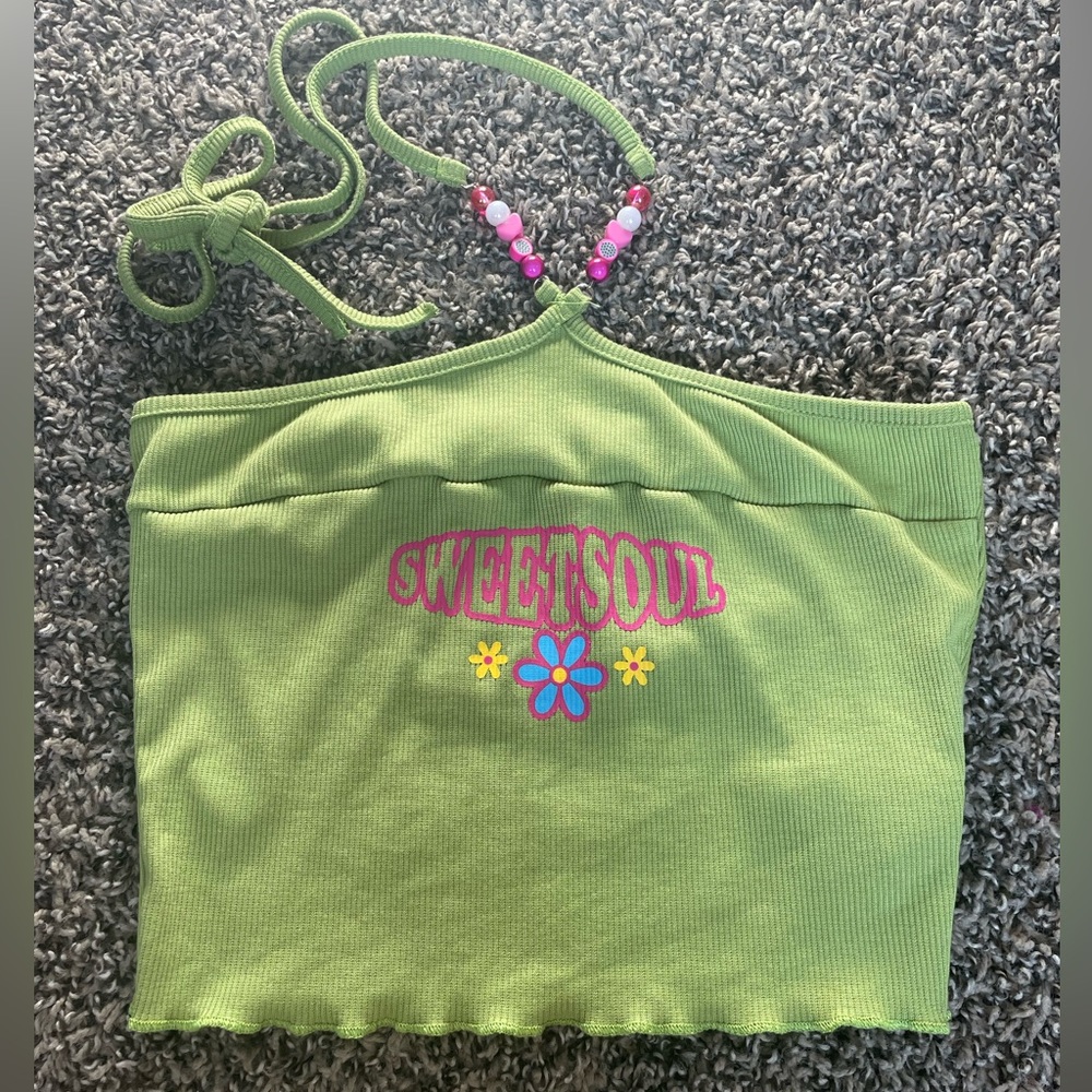 small green cropped tank top